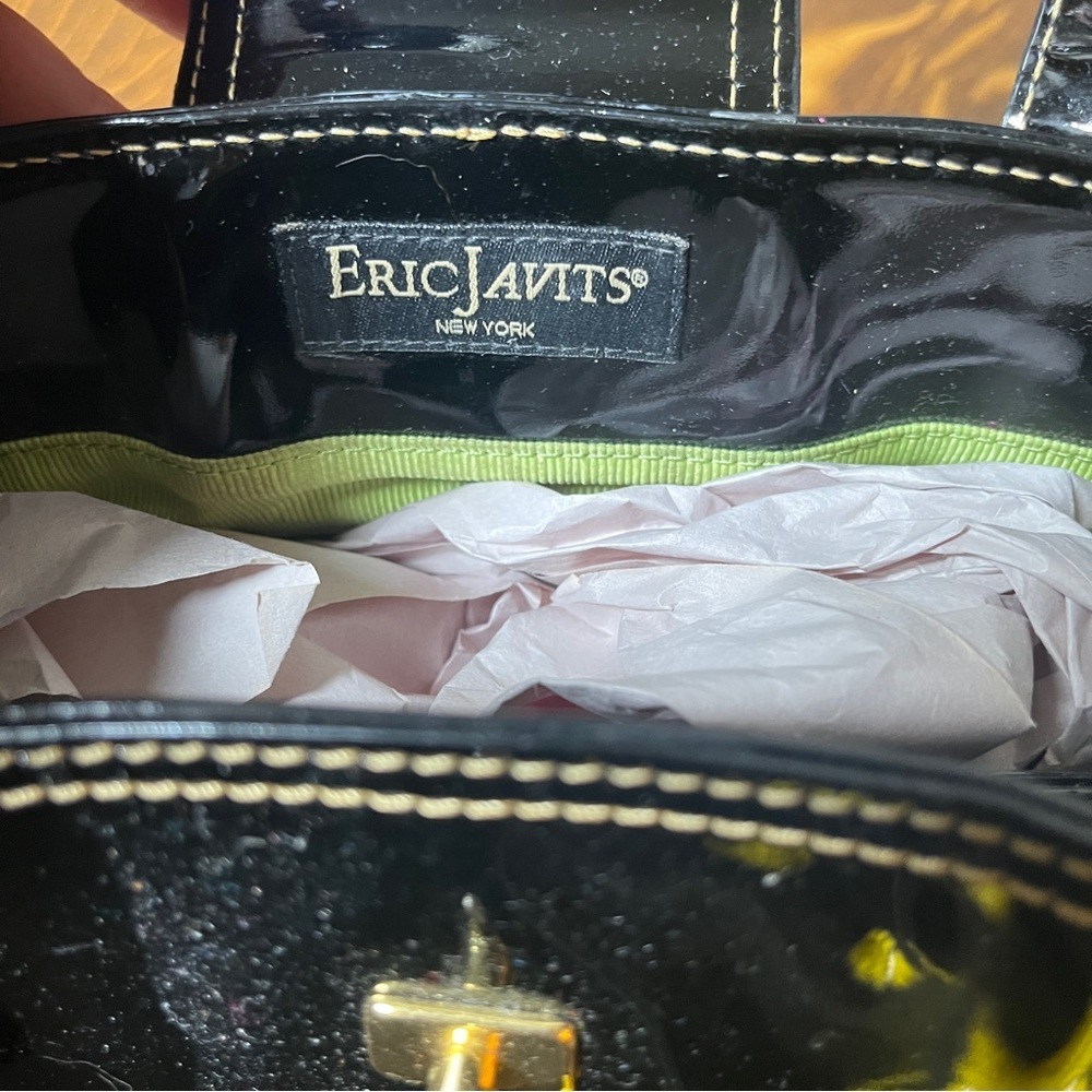 Eric Javits Squishee Black Patent Tote with Gold Hardware - Picture 8 of 9